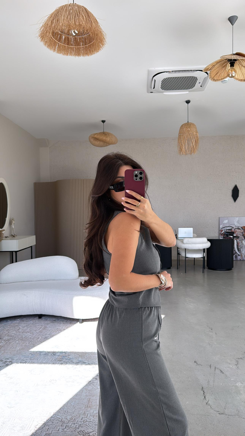 Antrasit Palazzo Kumaş Pantolon Yelek Takım