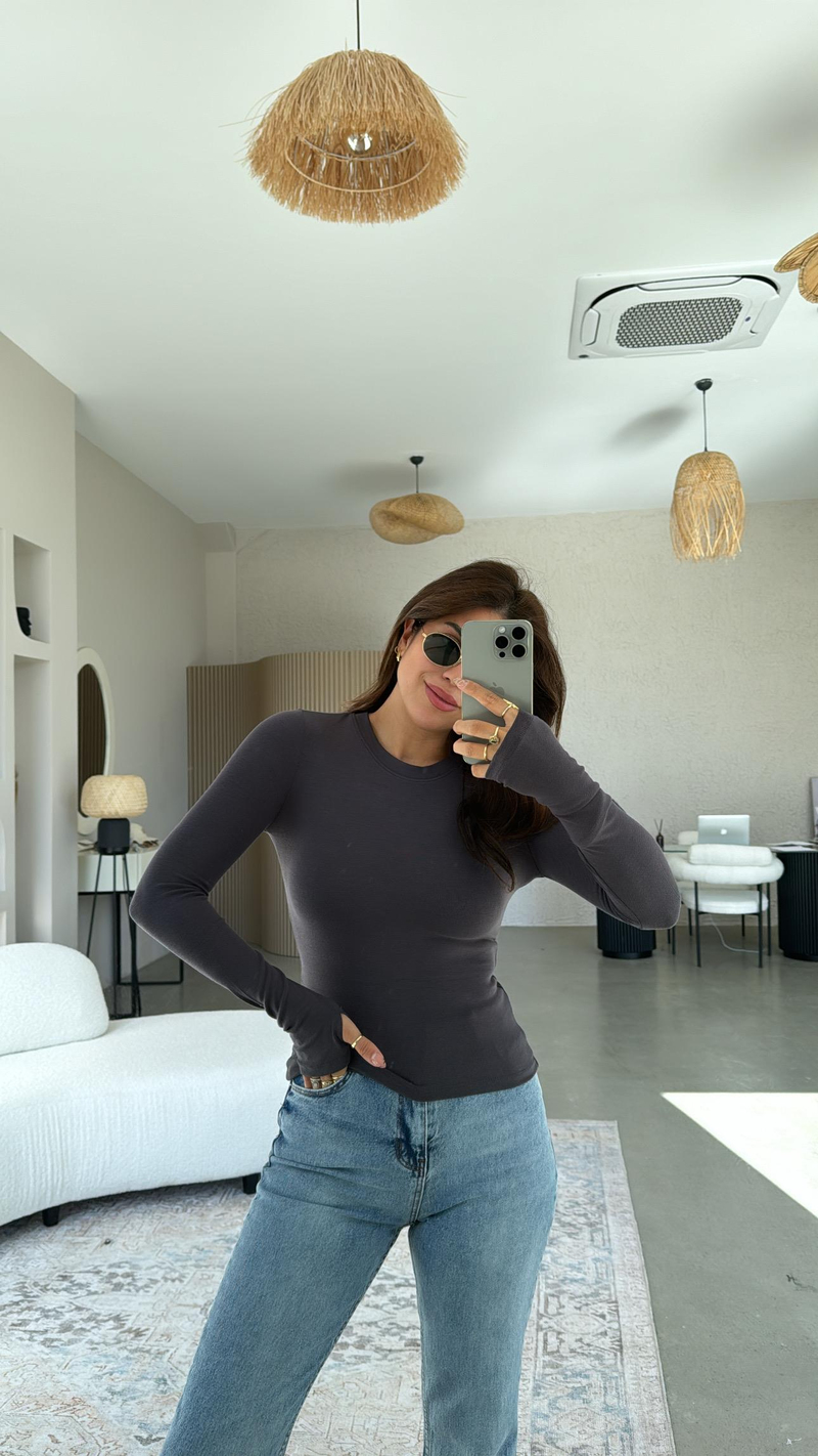 Antrasit Parmak Geçme Oys Kumaş Body
