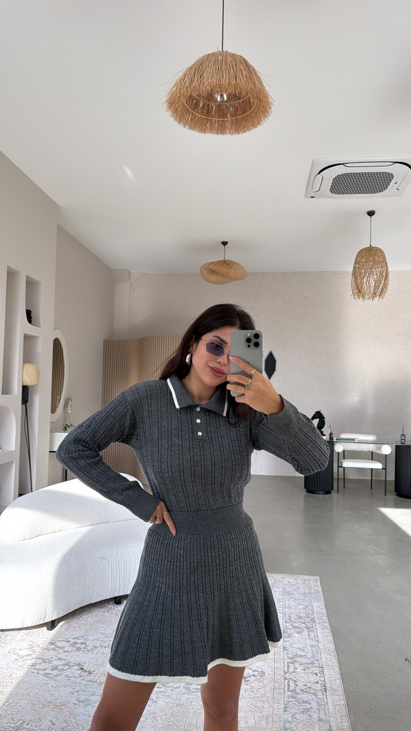 Antrasit Polo Yaka Biyeli Etekli Takım