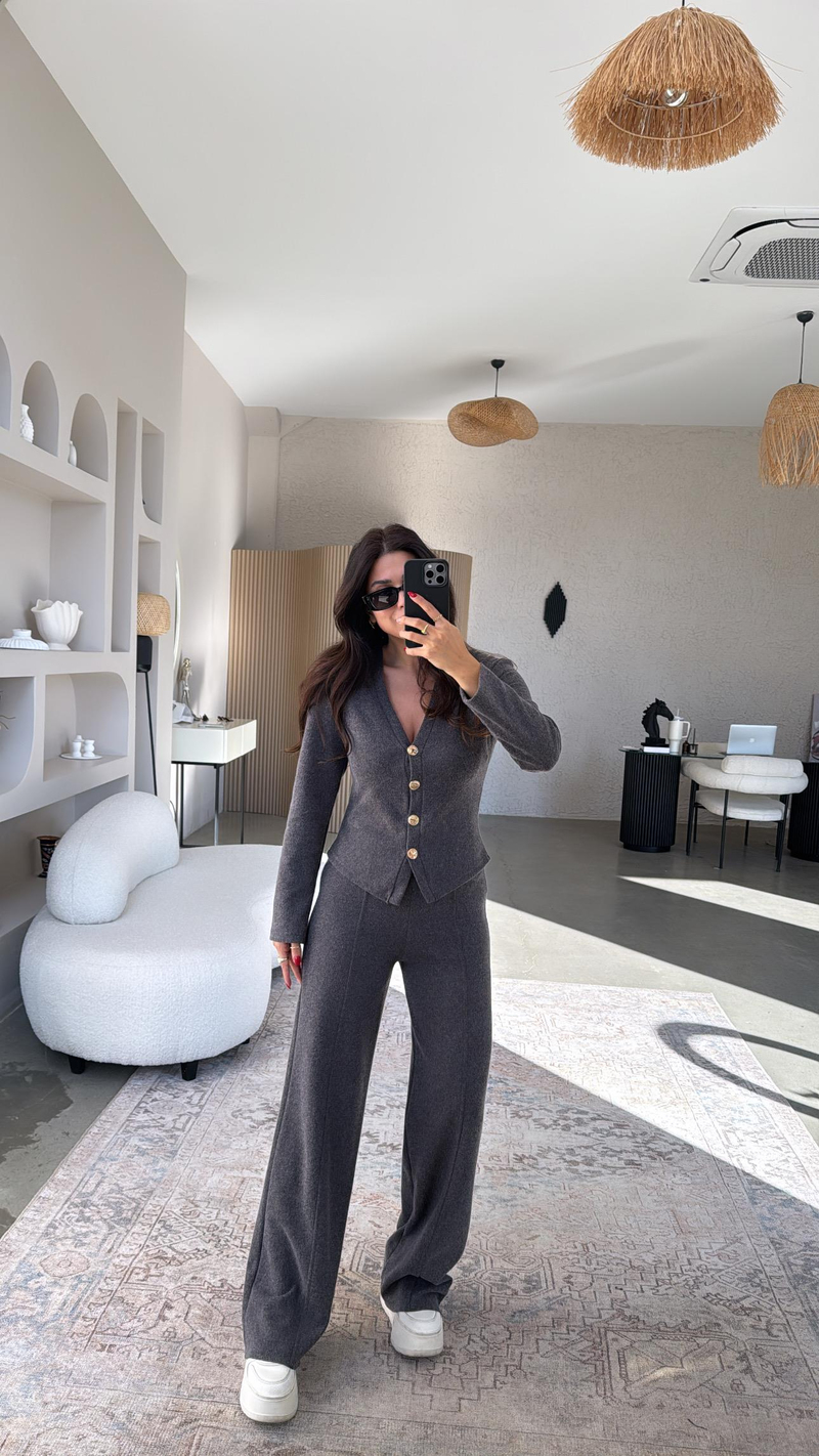 Antrasit Selanik Triko ZR model Hırka Pantolon Takım