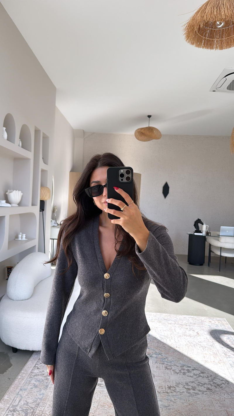 Antrasit Selanik Triko ZR model Hırka Pantolon Takım