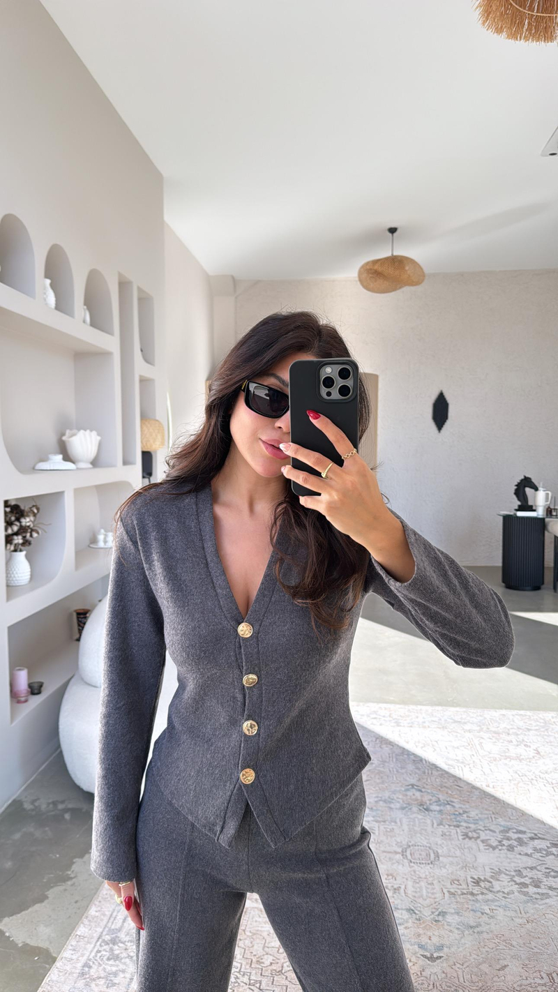 Antrasit Selanik Triko ZR model Hırka Pantolon Takım
