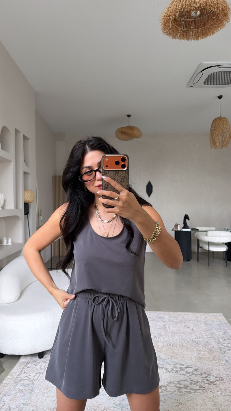Antrasit Şort Atlet Pike Modal Premium Takım