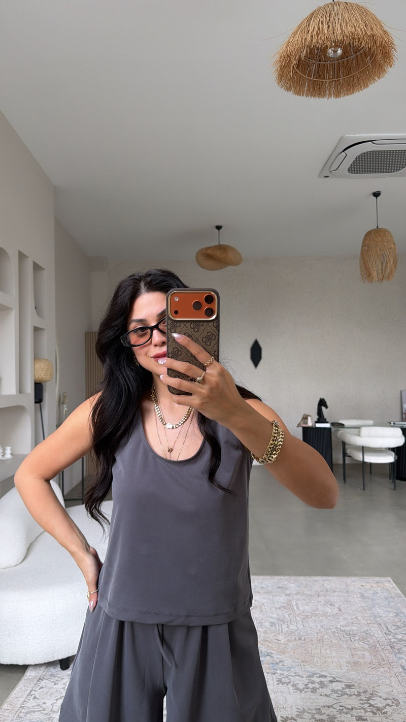 Antrasit Şort Atlet Pike Modal Premium Takım