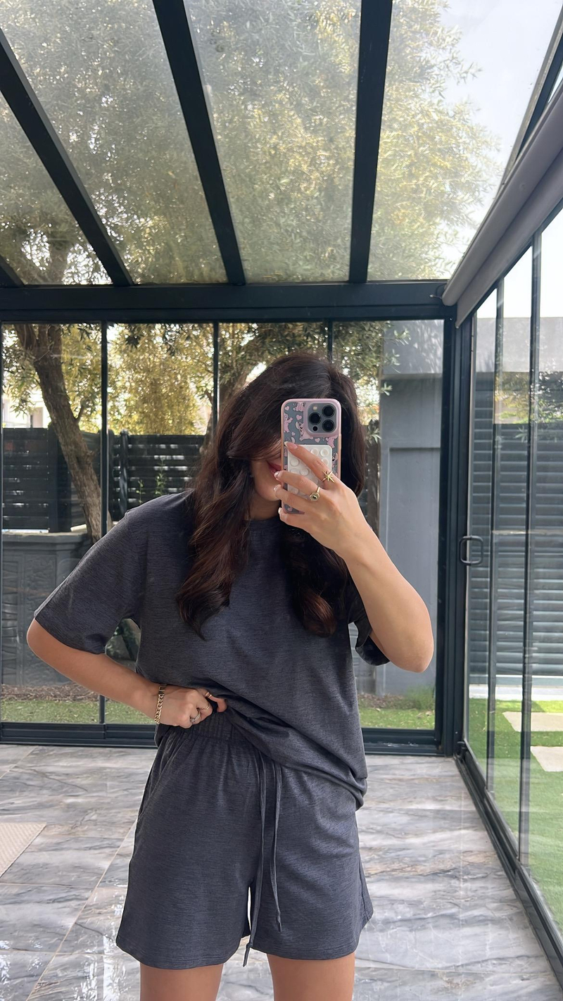 Antrasit Şort Tshirt Basic Takım
