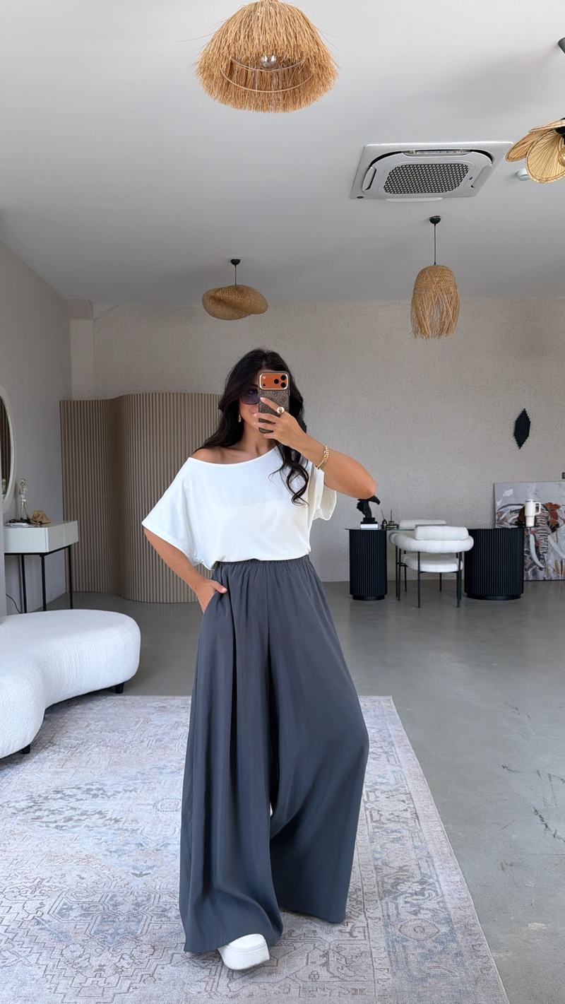 Antrasit Ultra Wide Leg Tensel Pantolon