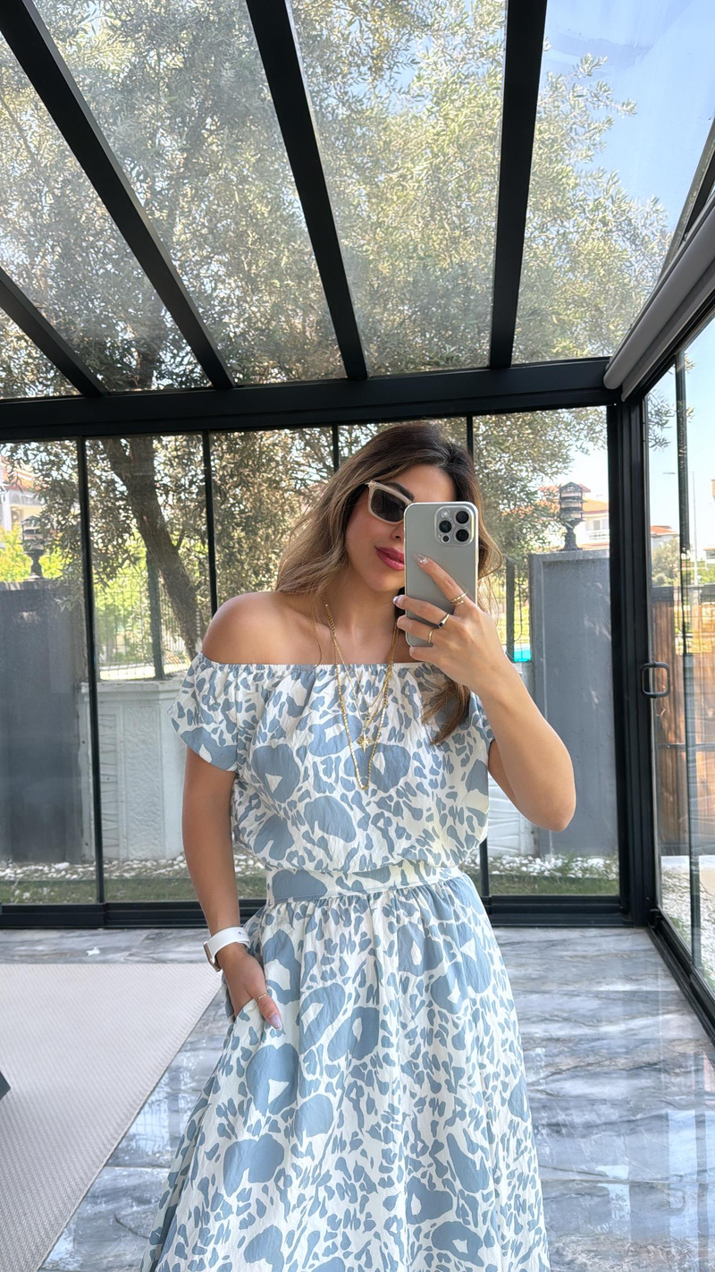 Bebe Mavi Desenli Etek Bluz Takım