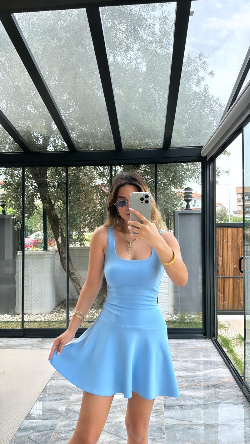 Bebe Mavi Eteği Volanlı Elbise
