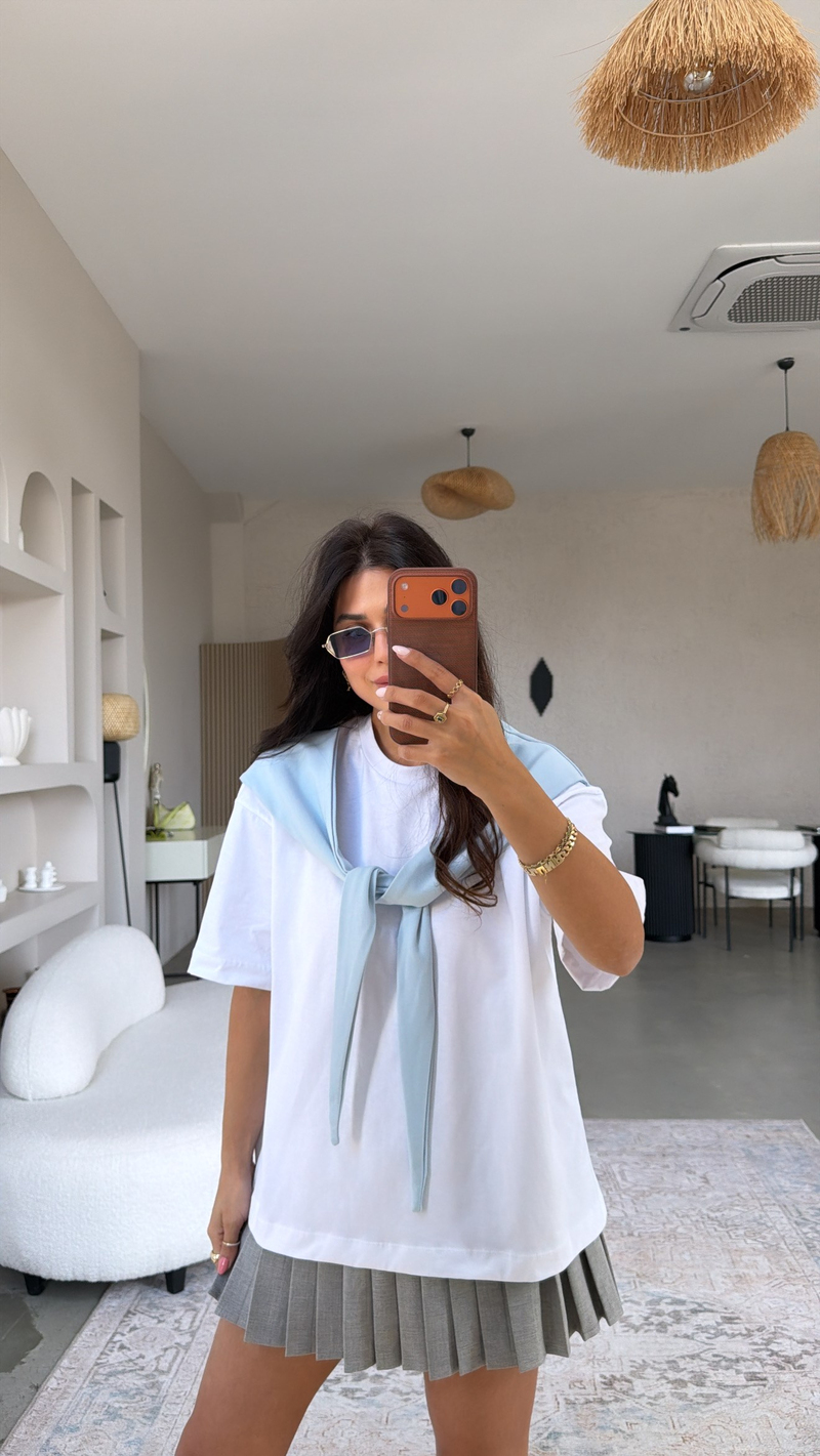 Bebe Mavi Fular Detaylı Pamuk Tshirt