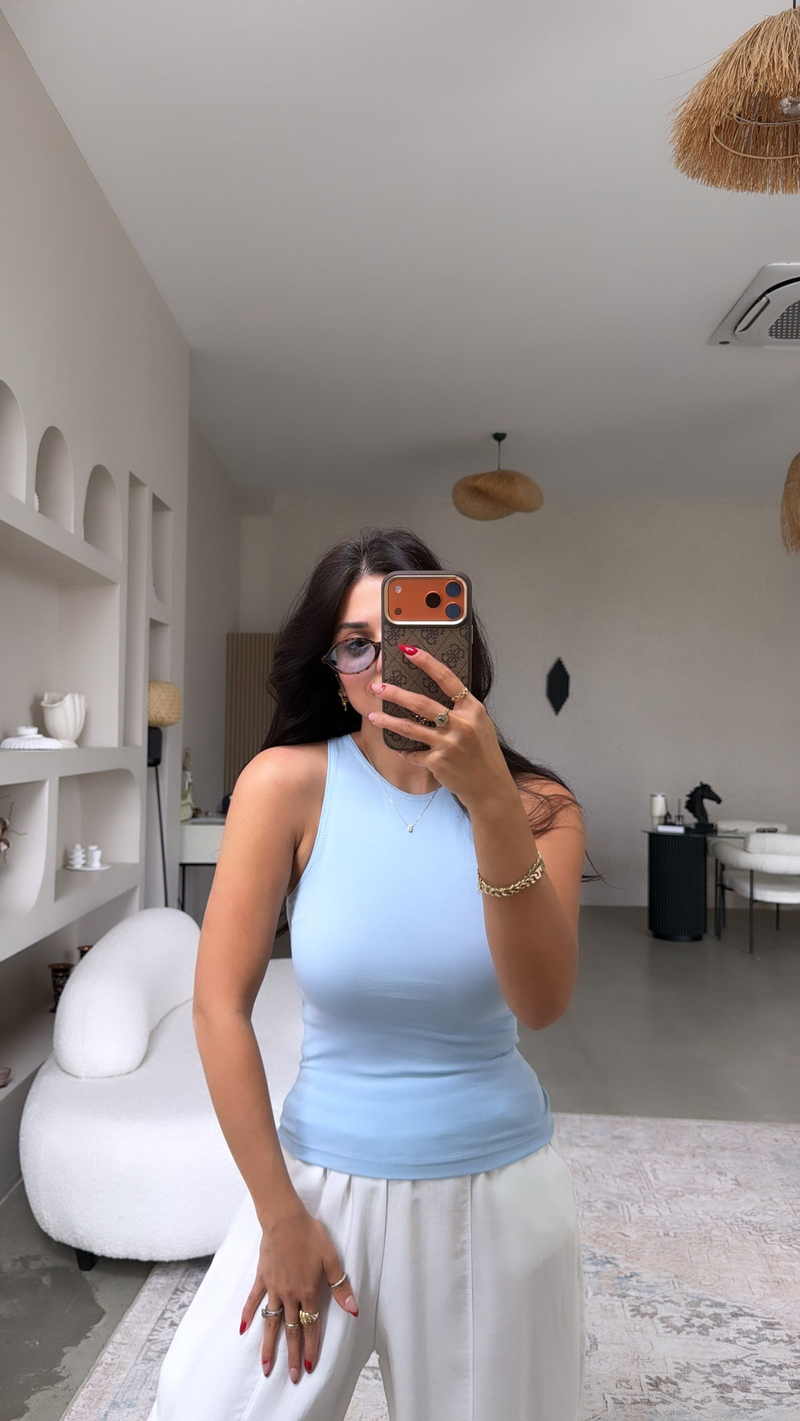 Bebe Mavi Halter Yaka Pamuk Atlet