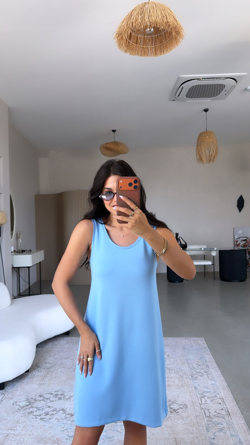 Bebe Mavi Kalın Askılı Basic Modal Elbise