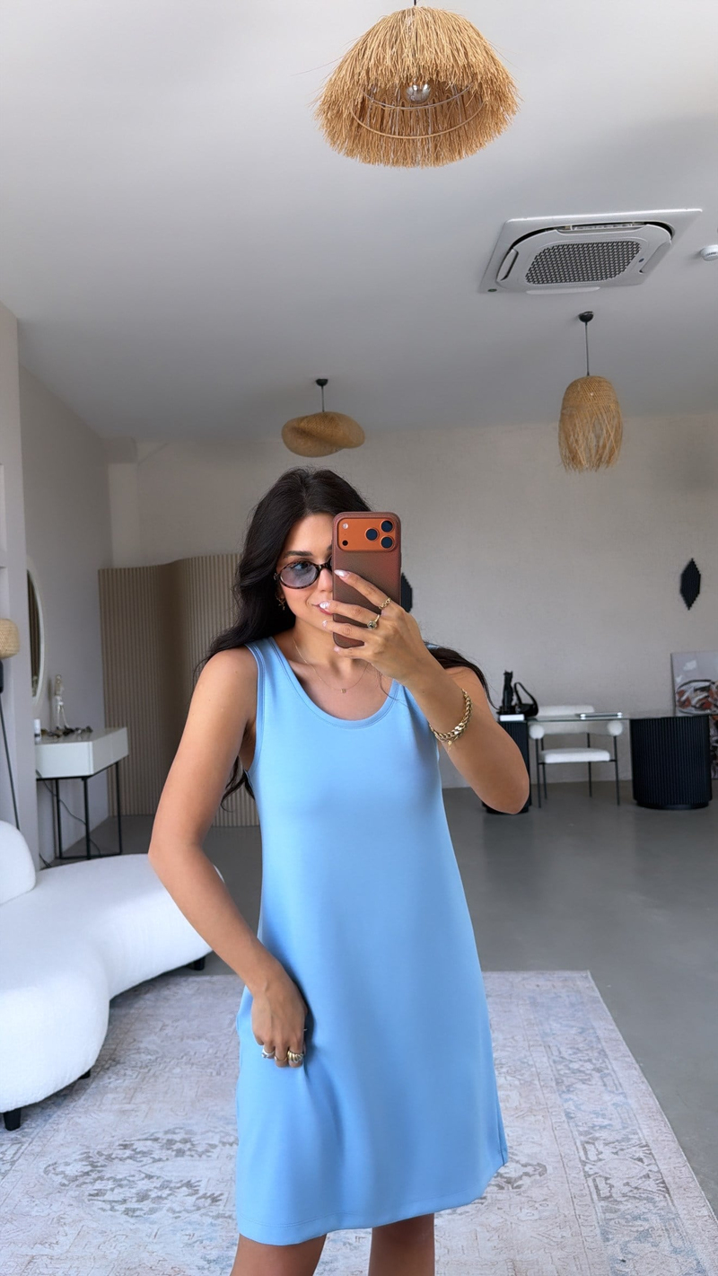Bebe Mavi Kalın Askılı Basic Modal Elbise