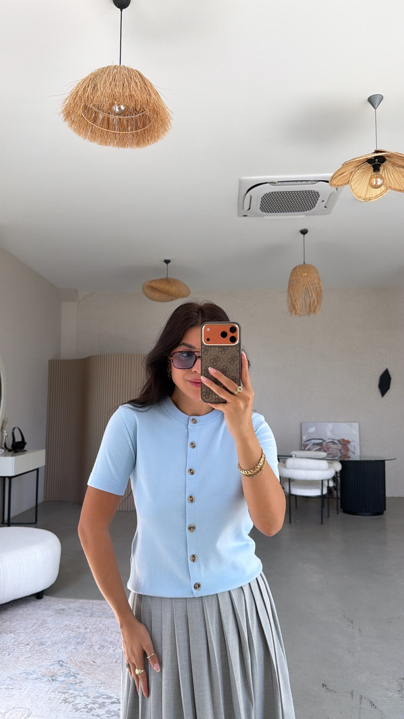 Bebe Mavi Kısa Kol Yumuşak Triko Hırka
