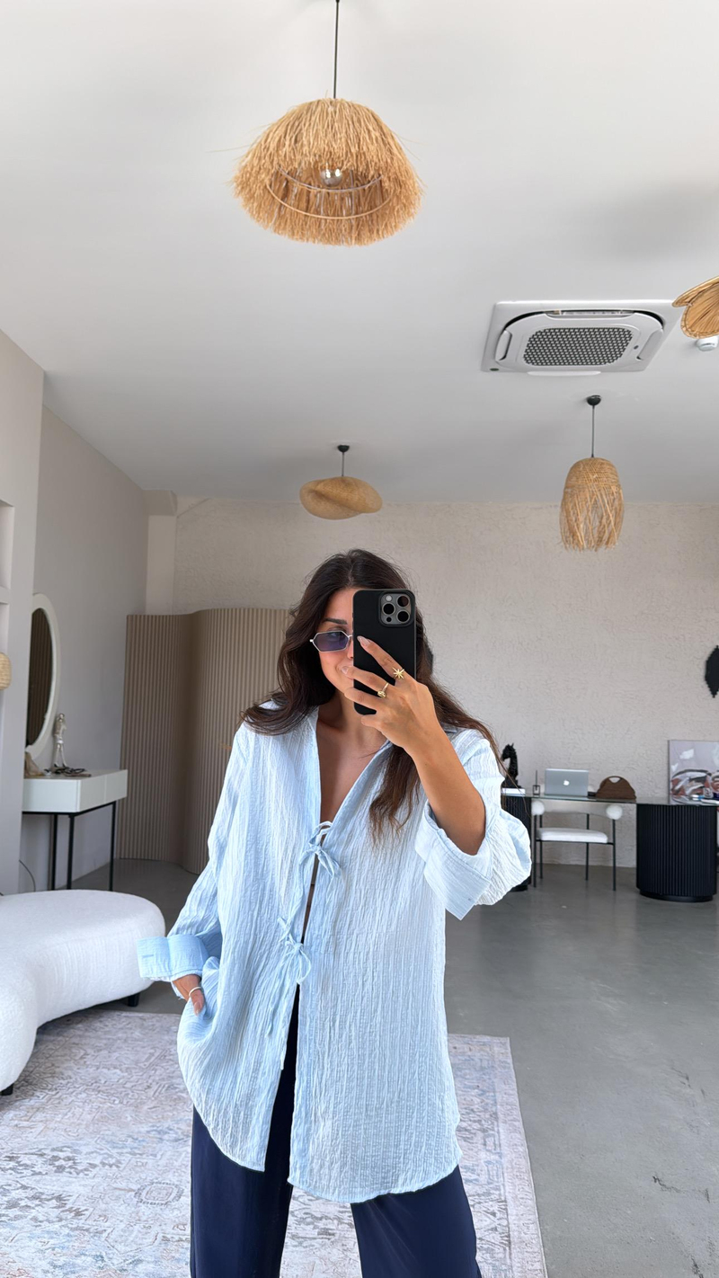 Bebe Mavi Premium Bağlamalı Gömlek Bluz
