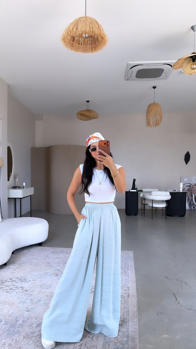 Bebe Mavi Ultra Wide Leg Tensel Pantolon