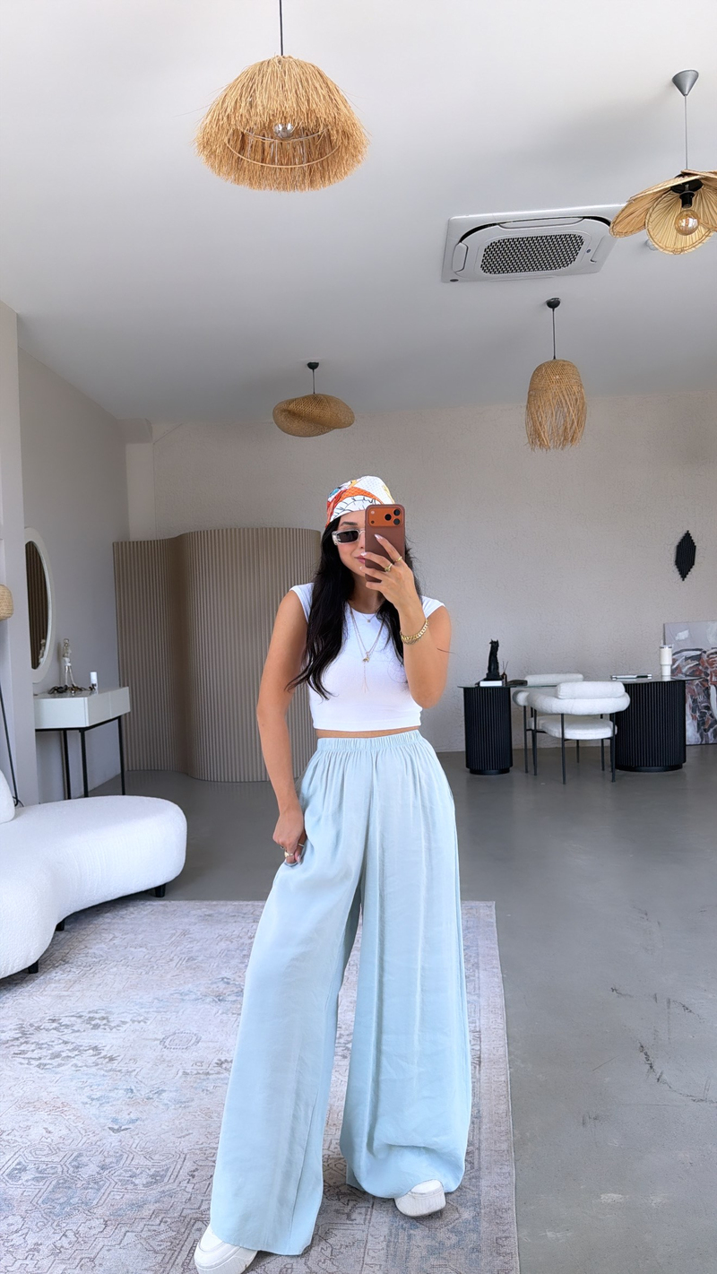 Bebe Mavi Ultra Wide Leg Tensel Pantolon