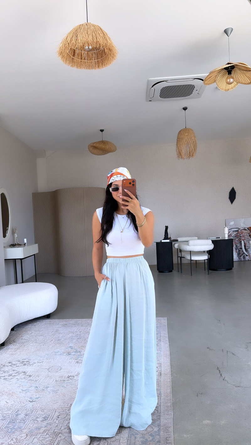 Bebe Mavi Ultra Wide Leg Tensel Pantolon