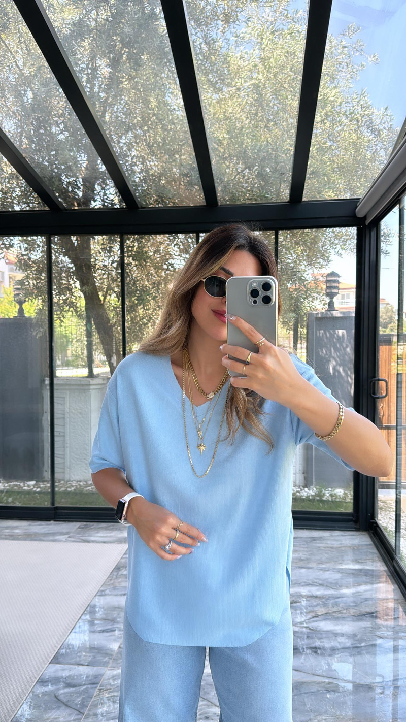 Bebe Mavi V Yaka Bürümcük Tshirt