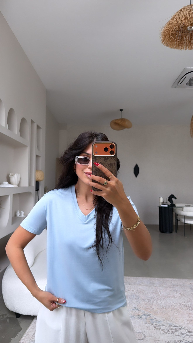 Bebe Mavi V Yaka Viskon Basic Tshirt