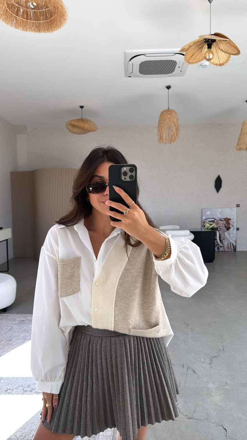 Bej Kaşmir Detaylı Poplin Gömlek