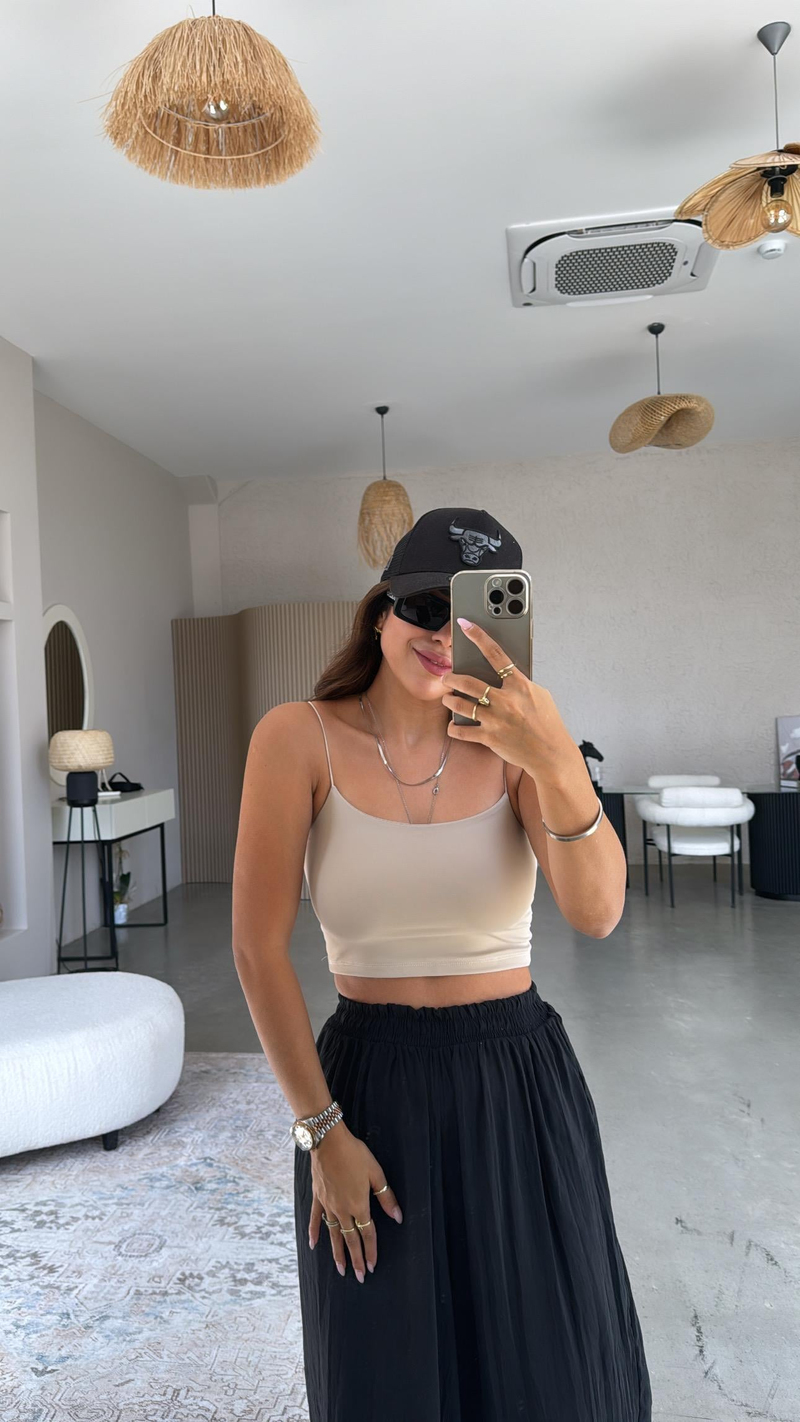 Bej Lastik Askı Crop