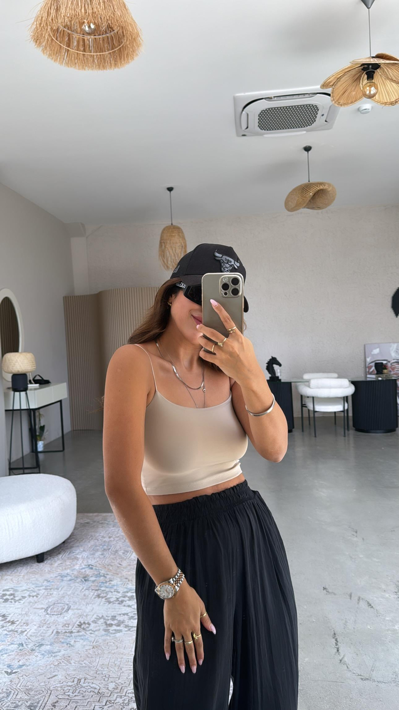 Bej Lastik Askı Crop