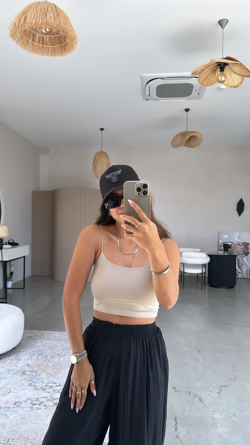 Bej Lastik Askı Crop