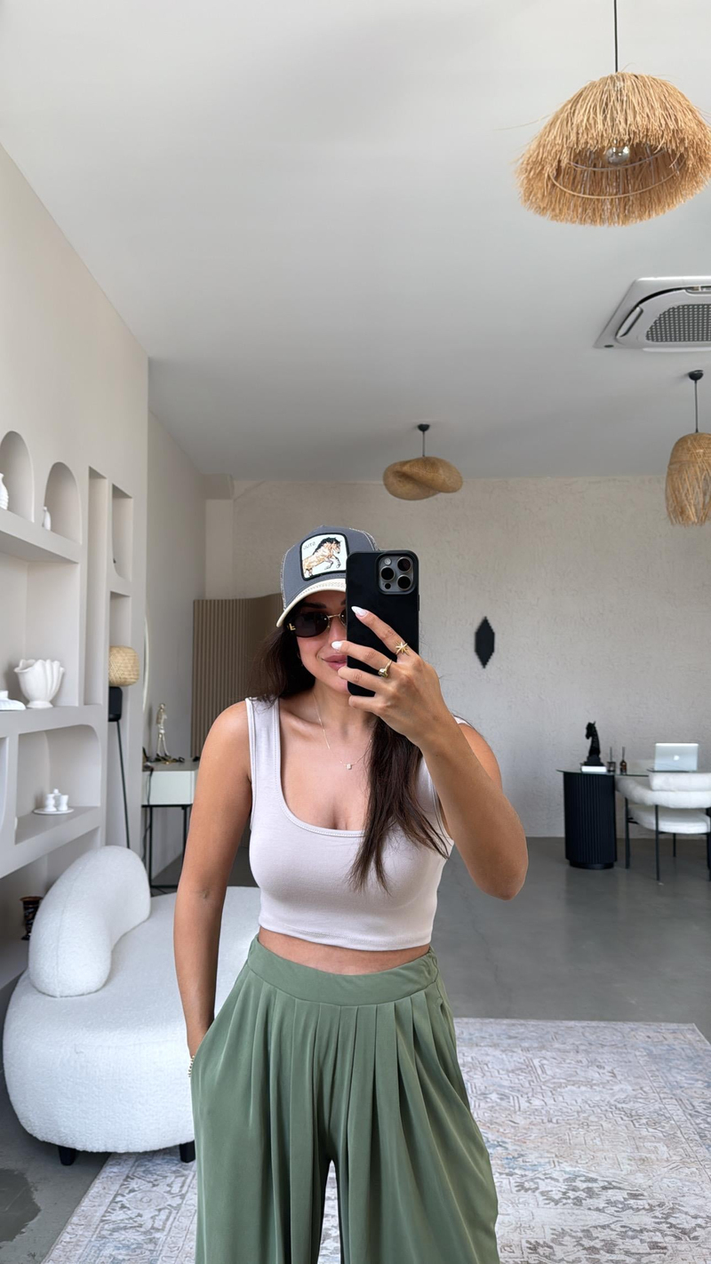 Bej Oys Kalın Askı Crop Atlet