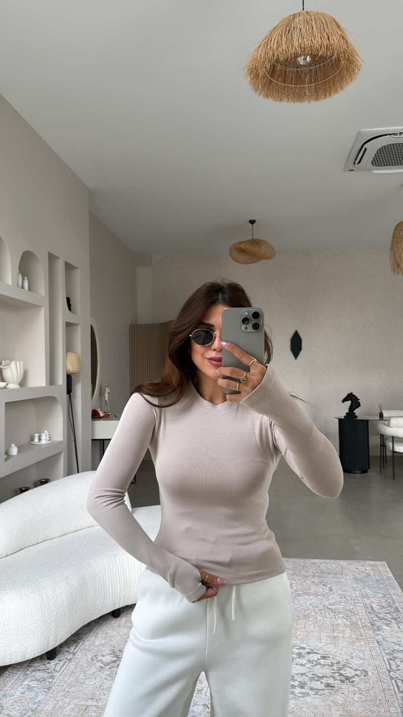 Bej Parmak Geçme Oys Kumaş Body