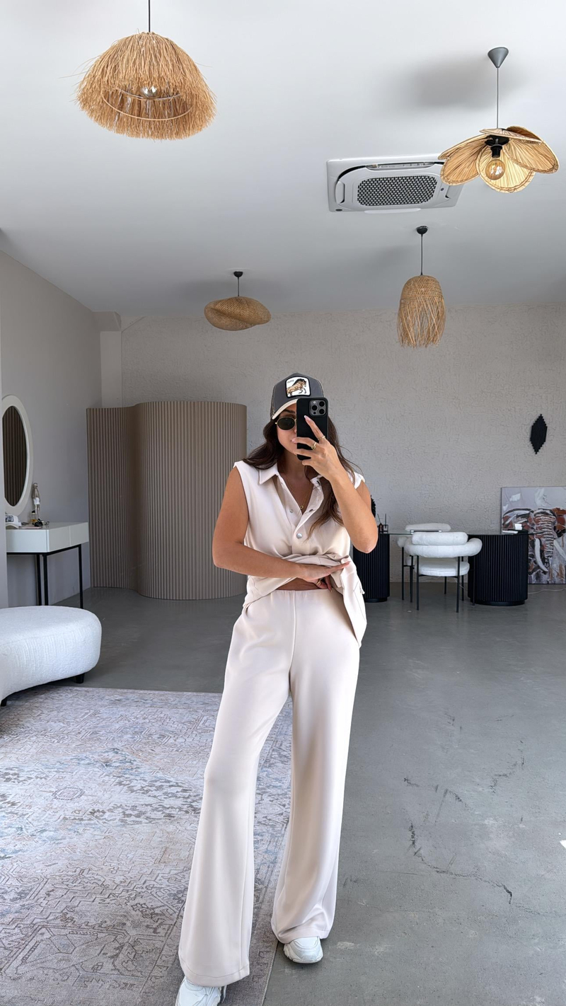 Bej Premium Modal Yelek Pantolon Takım