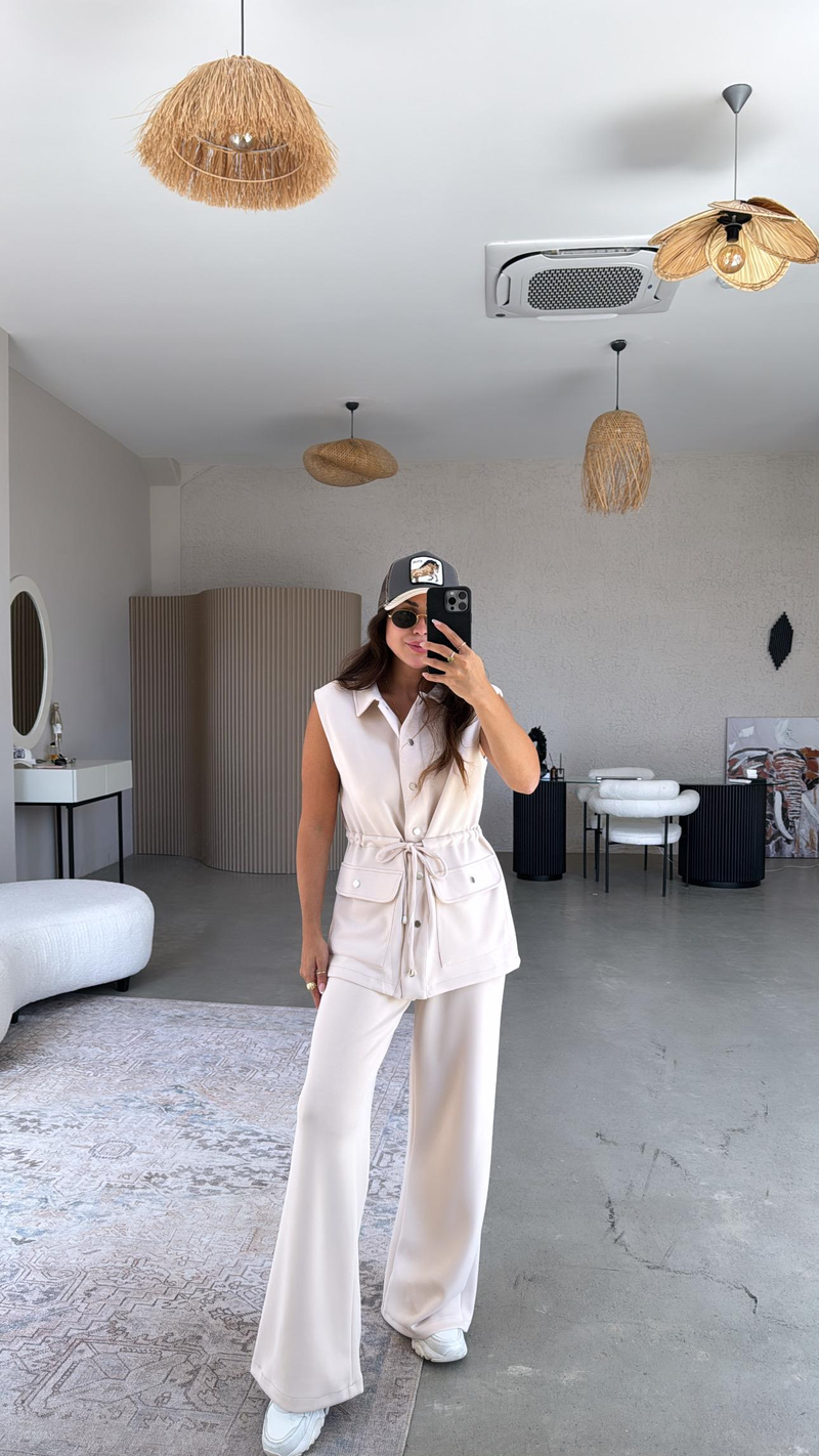 Bej Premium Modal Yelek Pantolon Takım