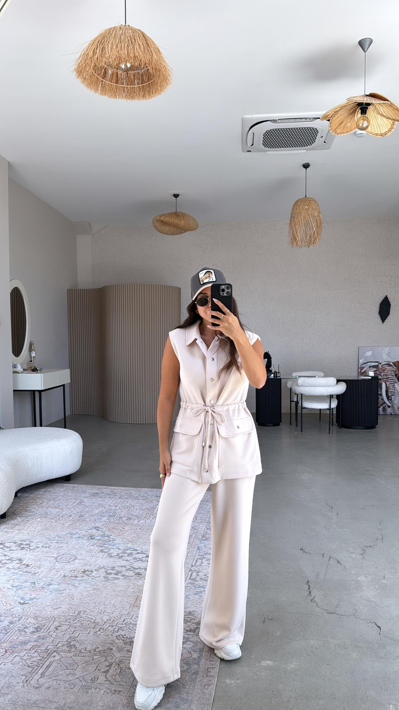 Bej Premium Modal Yelek Pantolon Takım