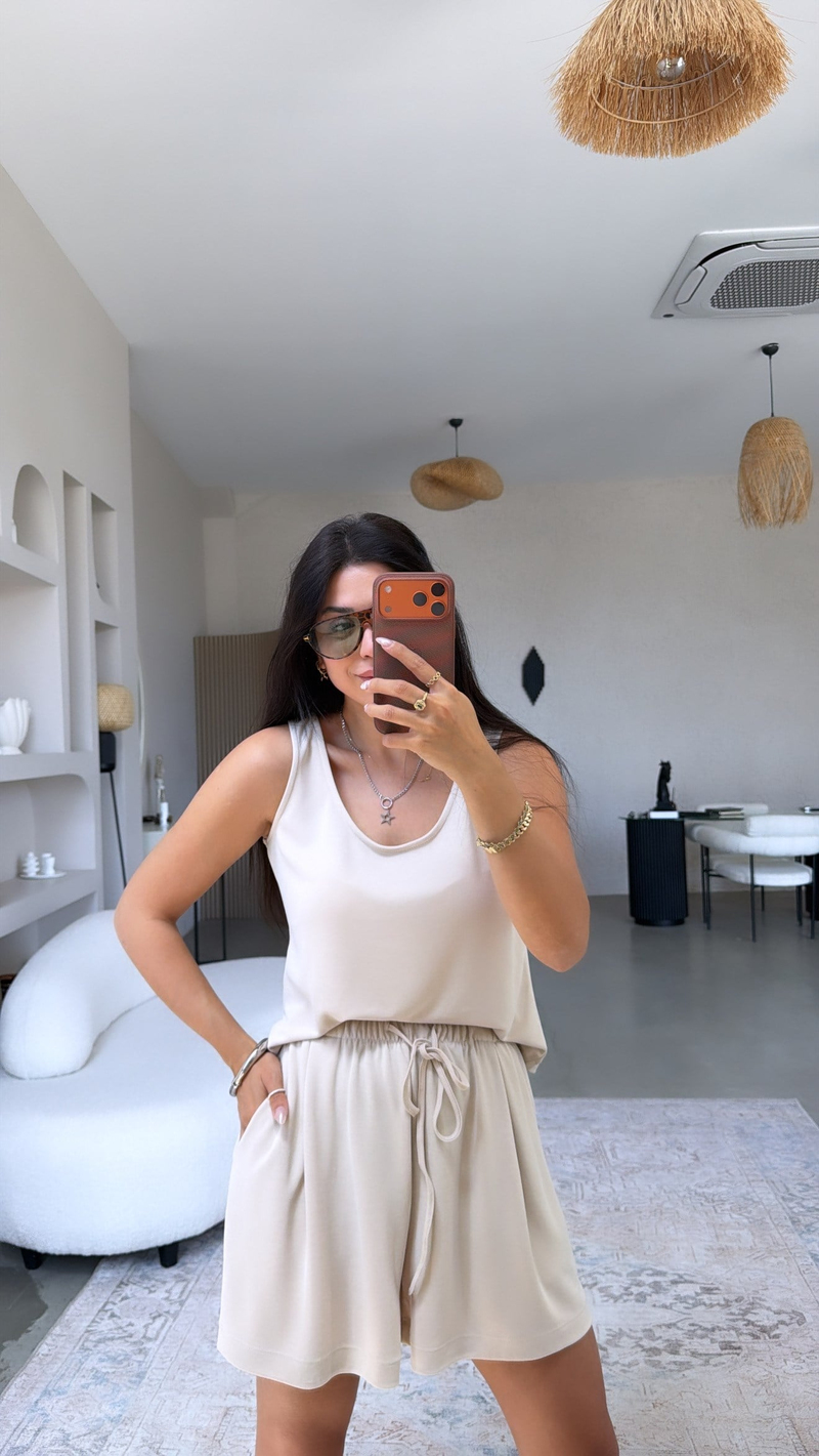 Bej Şort Atlet Pike Modal Premium Takım