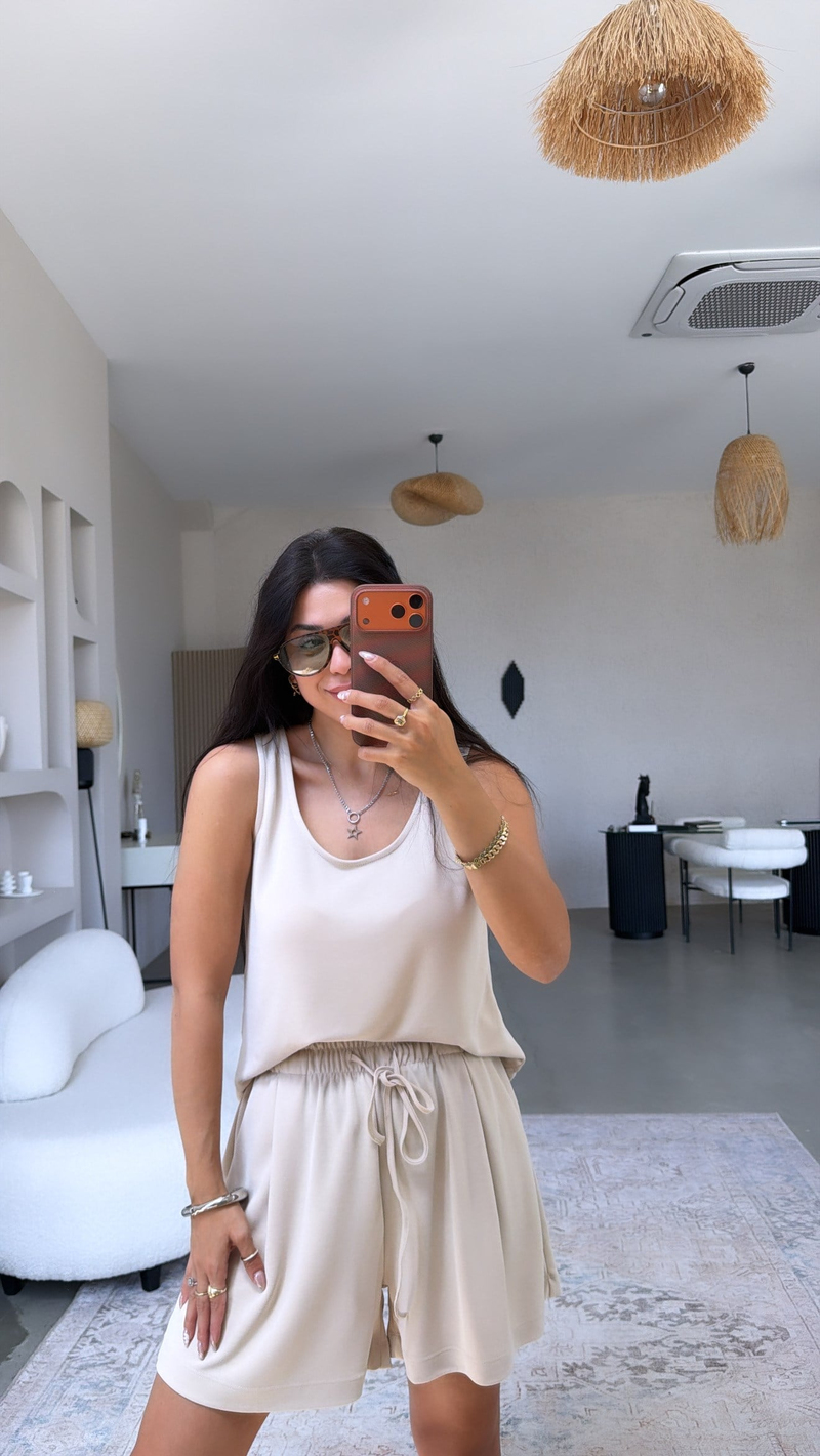 Bej Şort Atlet Pike Modal Premium Takım