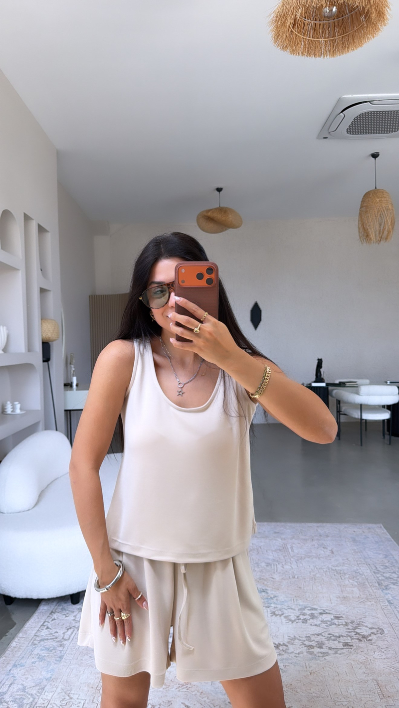 Bej Şort Atlet Pike Modal Premium Takım
