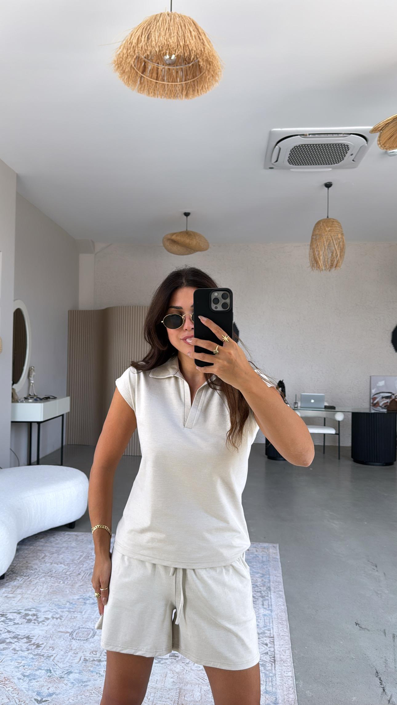 Bej Şortlu Polo Yaka Tshirt Takım