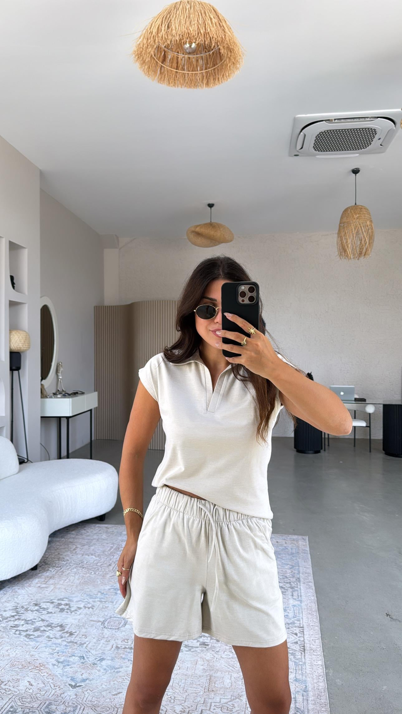 Bej Şortlu Polo Yaka Tshirt Takım