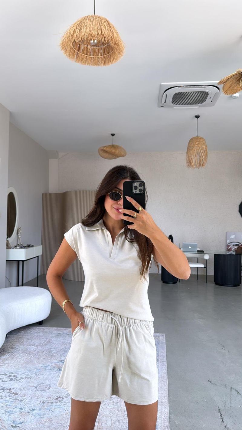 Bej Şortlu Polo Yaka Tshirt Takım