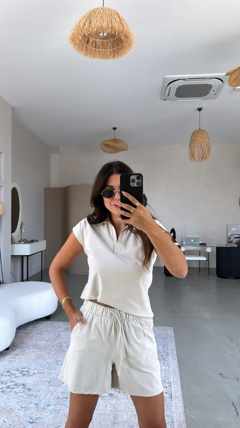 Bej Şortlu Polo Yaka Tshirt Takım