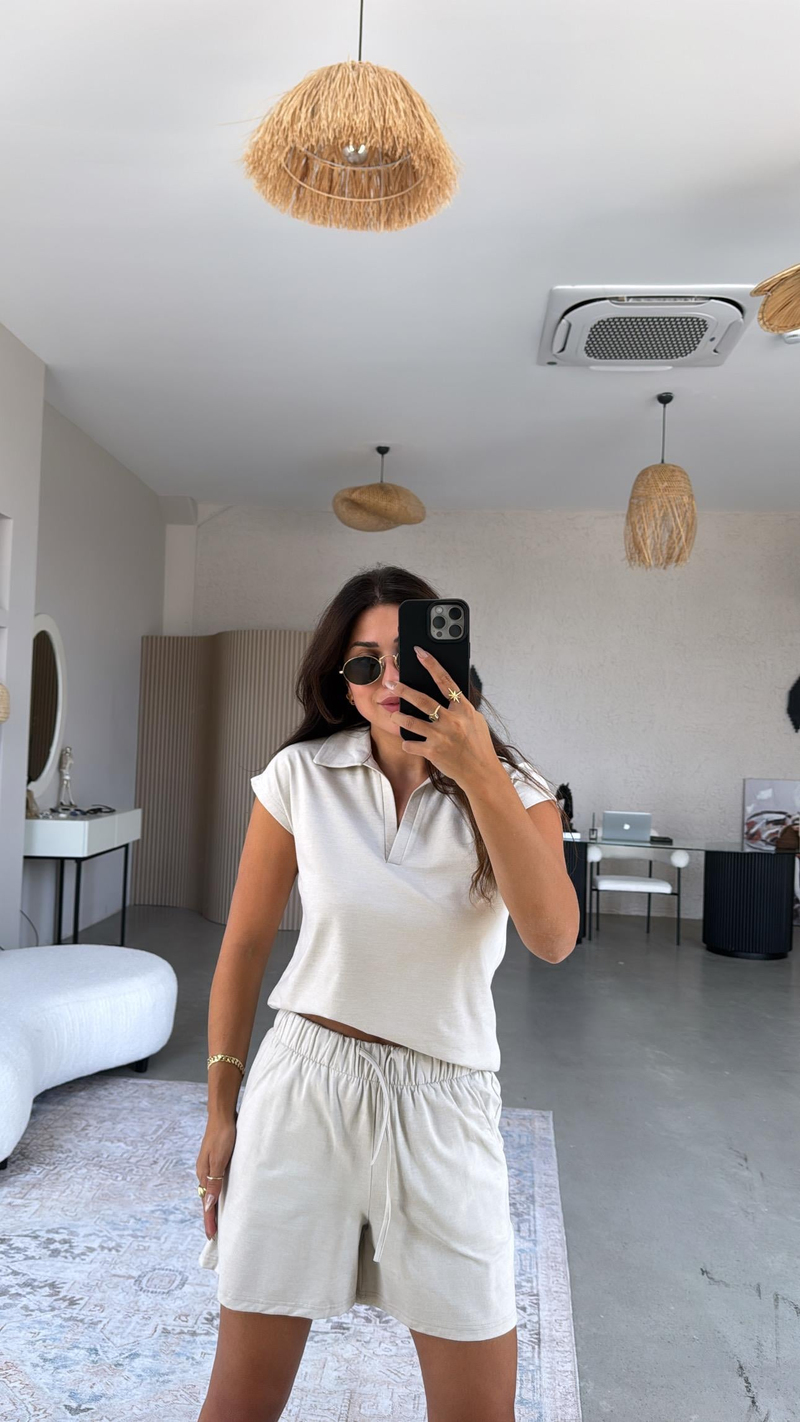Bej Şortlu Polo Yaka Tshirt Takım