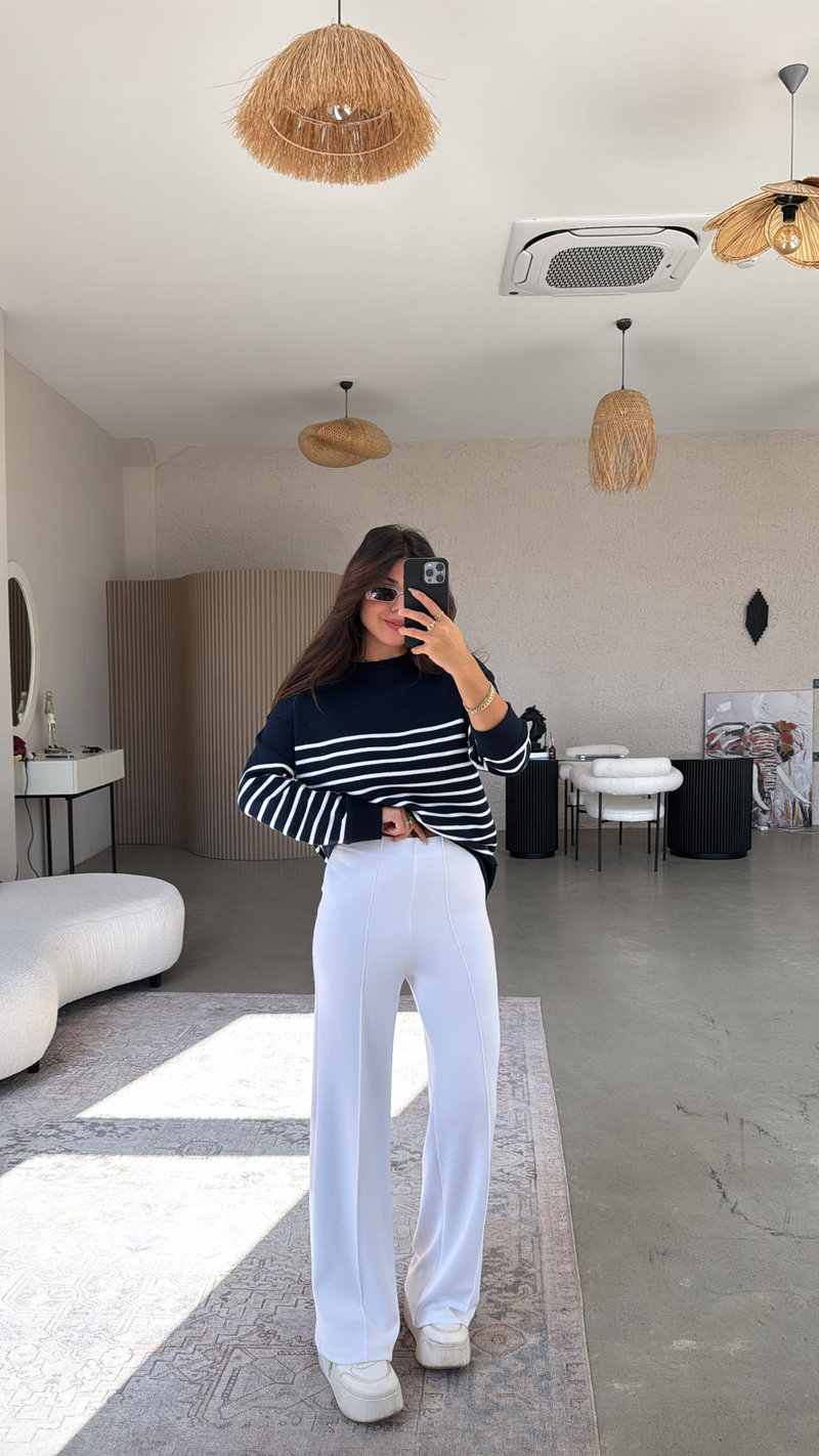 Beyaz Çımalı Gizli Lastik Pantolon