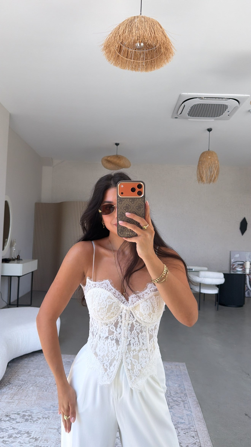 Beyaz Dantel Detaylı Premium Korse