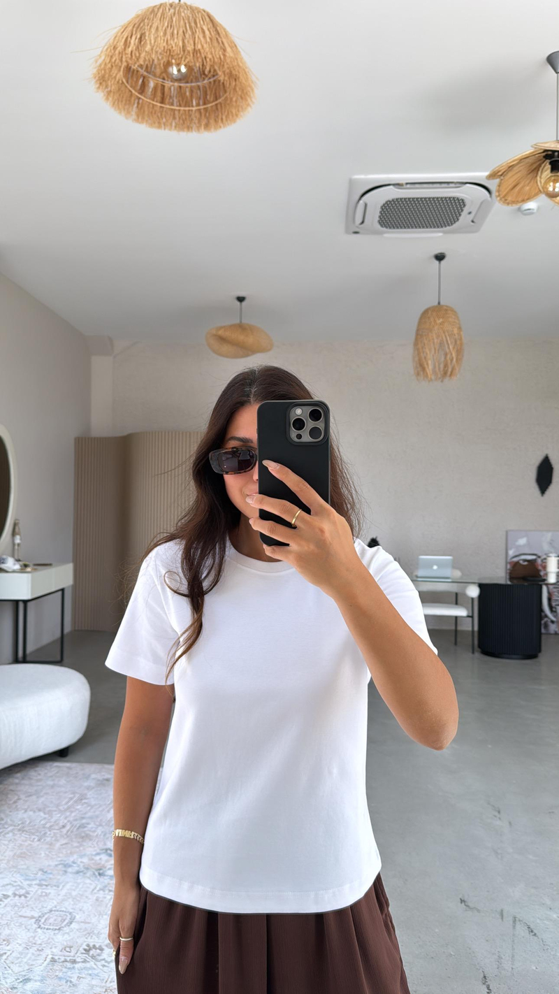 Beyaz Dlv Basic Pamuk Tshirt
