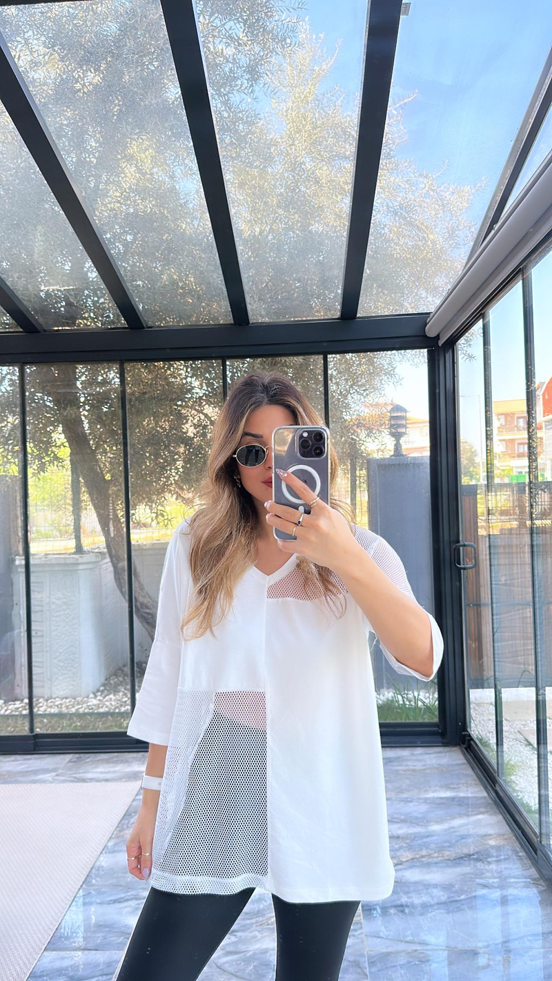 Beyaz Fileli Tshirt