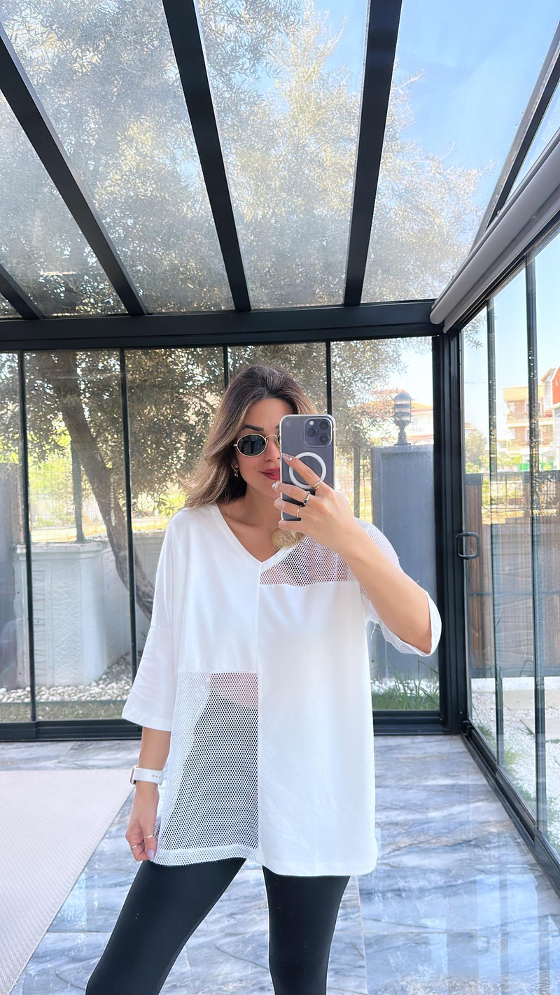 Beyaz Fileli Tshirt