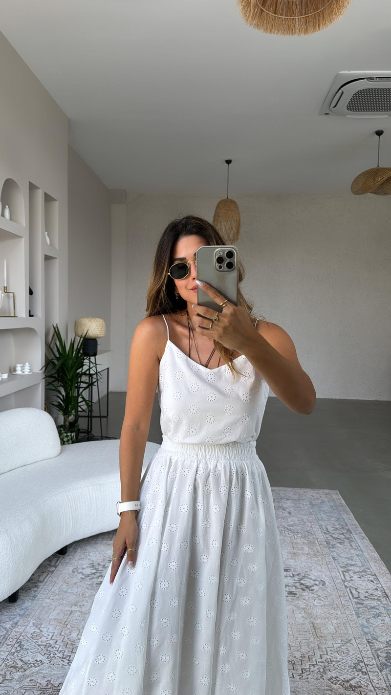 Beyaz Fisto Etek Bluz Takım
