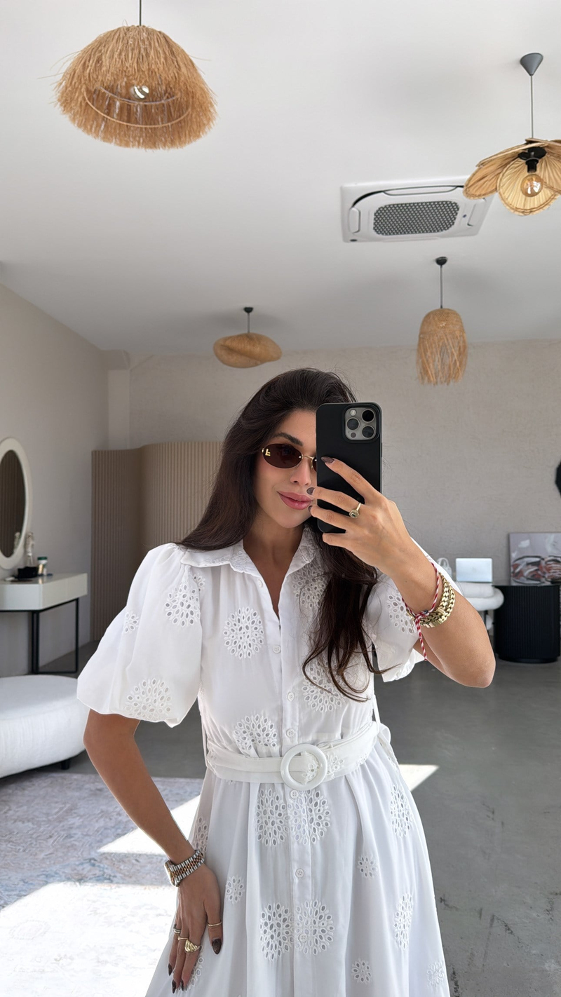 Beyaz Fisto Premium Tam Astarlı Elbise