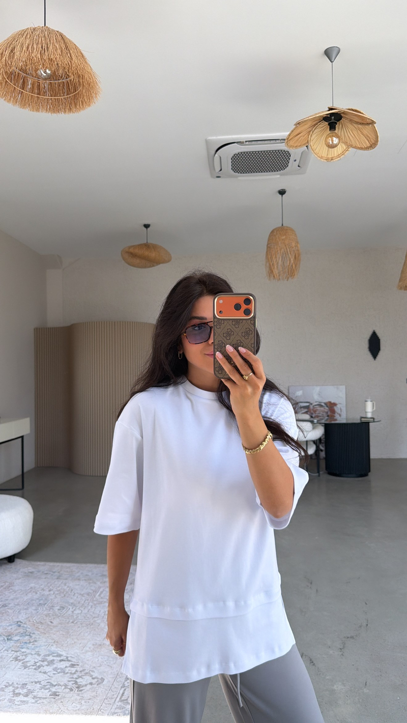 Beyaz İnterlok Kumaş Altı Parçalı Basic Tshirt