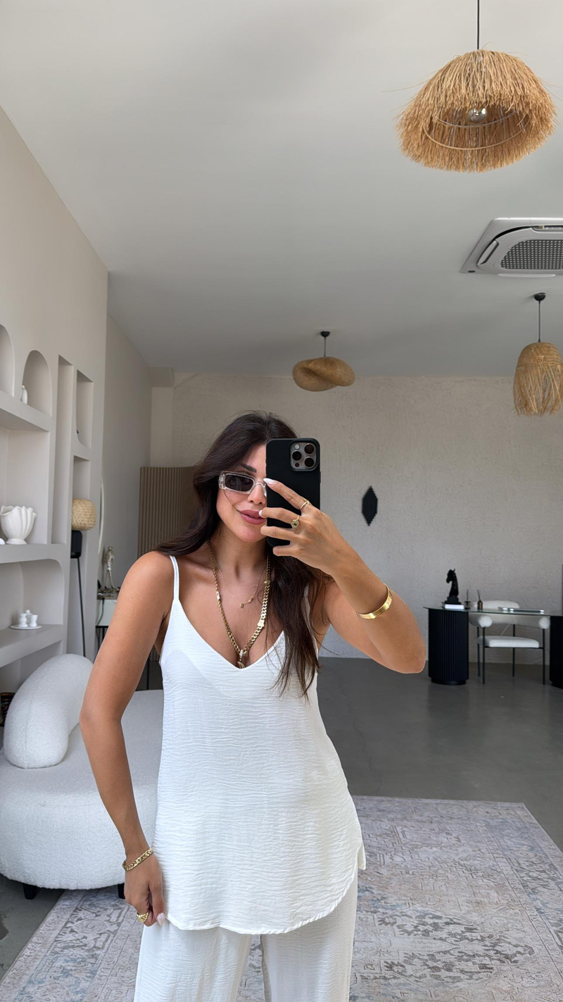 Beyaz İp Askılı Basic Tiril Takım