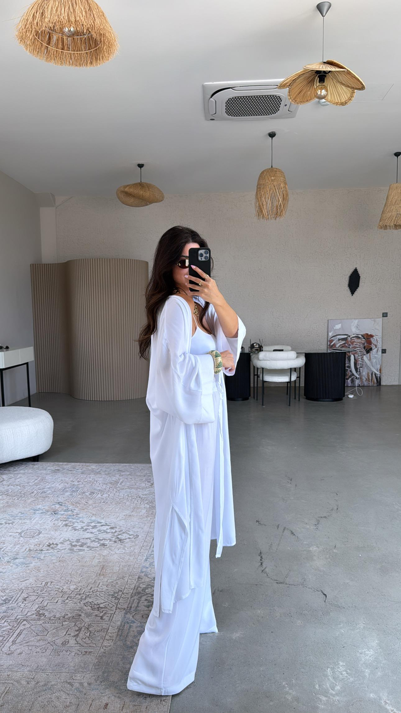 Beyaz Juna Kimono Pantolon Takım